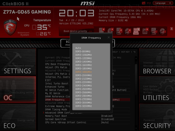 UEFI Setup MSI Z77A-GD65 Gaming