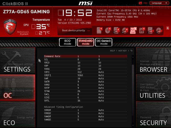 UEFI Setup MSI Z77A-GD65 Gaming