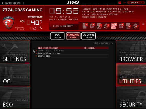 UEFI Setup MSI Z77A-GD65 Gaming