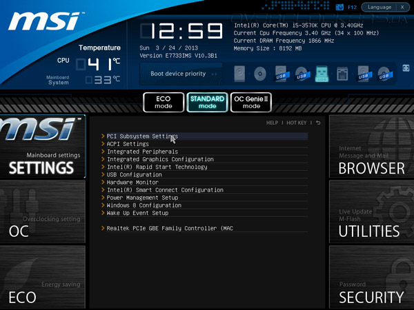 UEFI Setup MSI Z77IA-E53