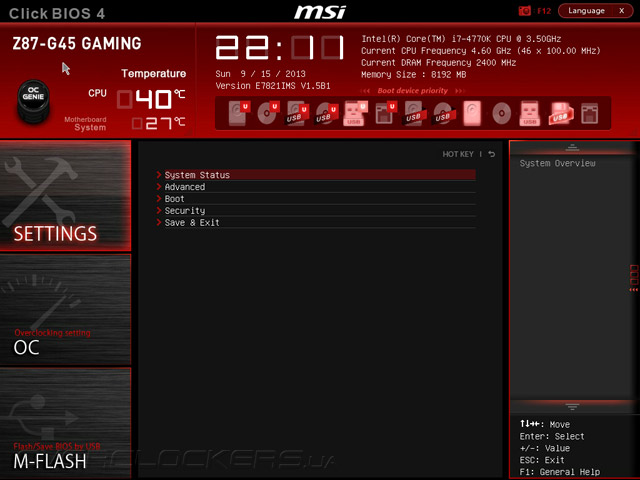 UEFI Setup MSI Z87-G45 Gaming