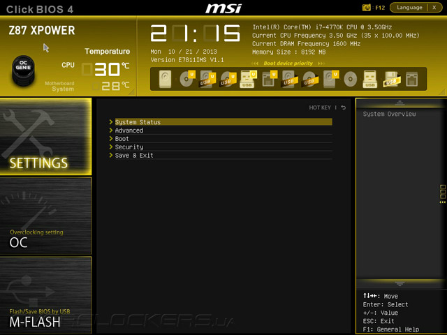 UEFI Setup MSI Z87 ХPower