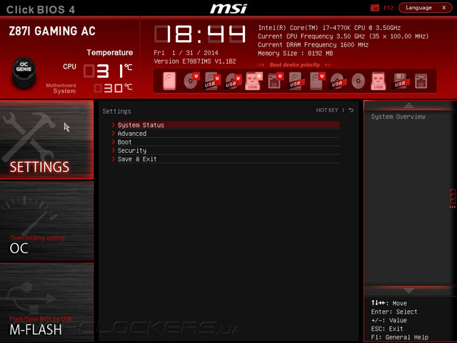 UEFI Setup MSI Z87I Gaming AC