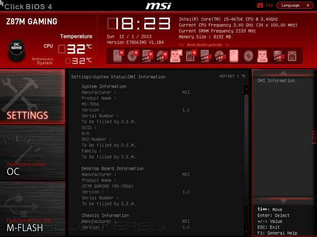 UEFI Setup MSI Z87M Gaming