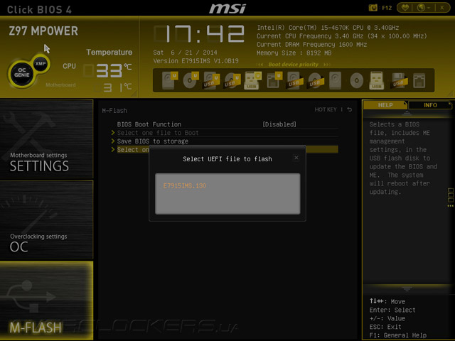 UEFI Setup MSI Z97 MPOWER