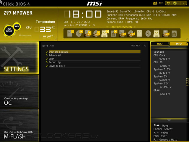 UEFI Setup MSI Z97 MPOWER