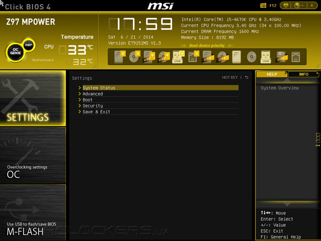 UEFI Setup MSI Z97 MPOWER