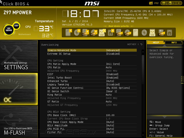 UEFI Setup MSI Z97 MPOWER