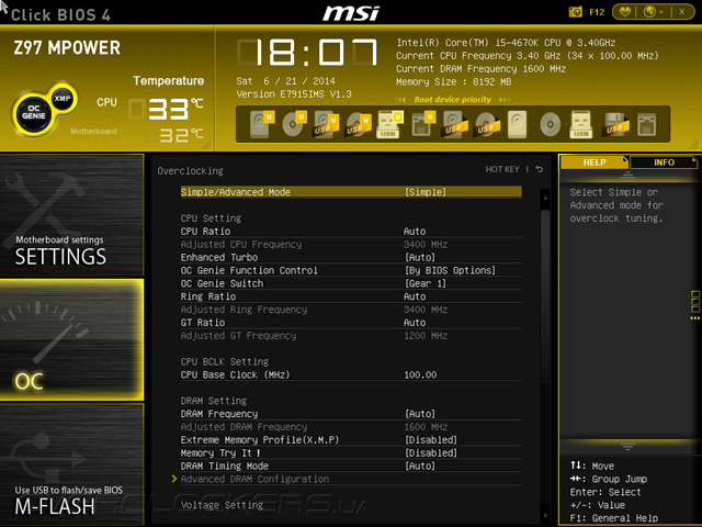 UEFI Setup MSI Z97 MPOWER