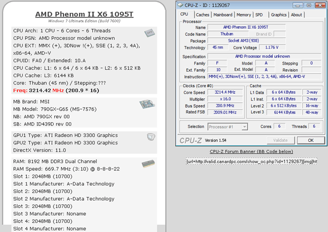 Phenom II X6 1090T BE CPU-Z