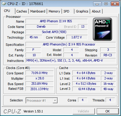 Phenom II X4 955 BE покорил частоту в 7,1 ГГц