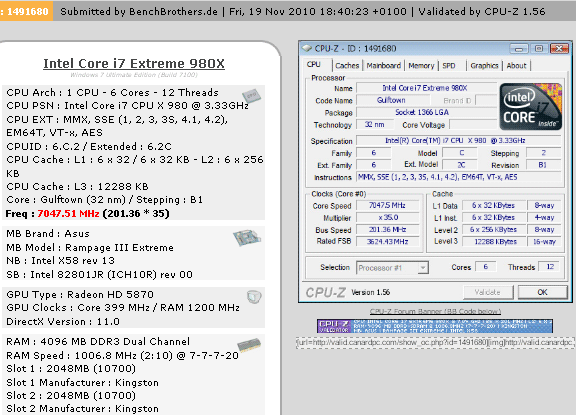 разгон Core i7-980X до 7047 МГц