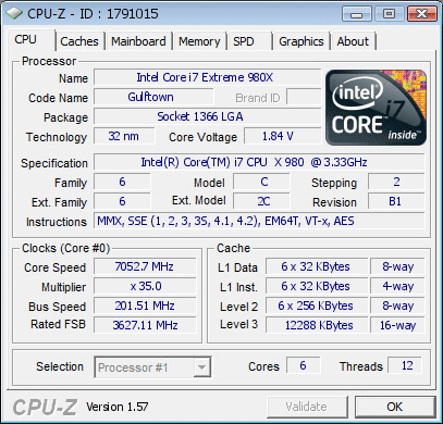 Core i7-980X EE на частоте 7052 МГц