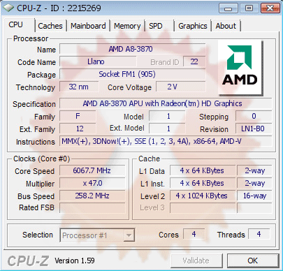 Разгон AMD A8-3870K 6067 МГц