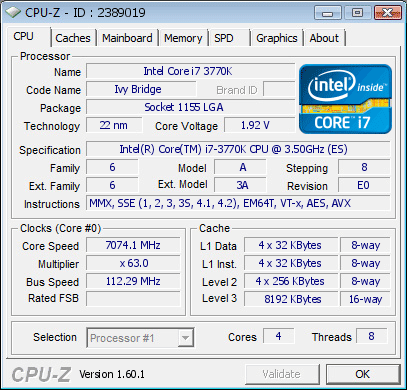 Core i7-3770K - 7074 МГц