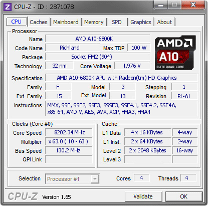 A10-6800K разогнан до 8,2 ГГц