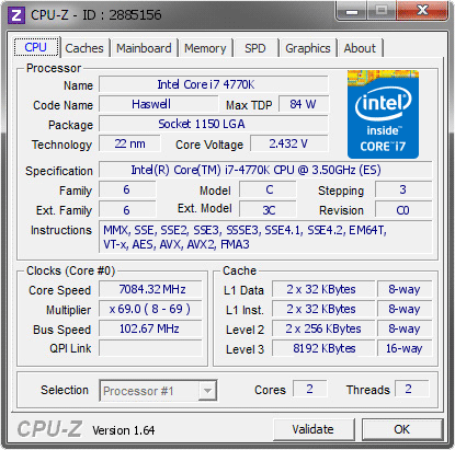 Intel Core i7-4770K 7084 МГц