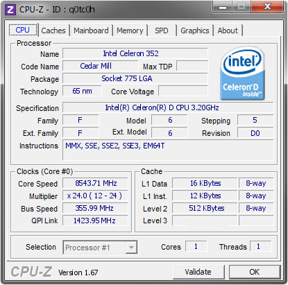 Celeron D 352 - 8543 МГц