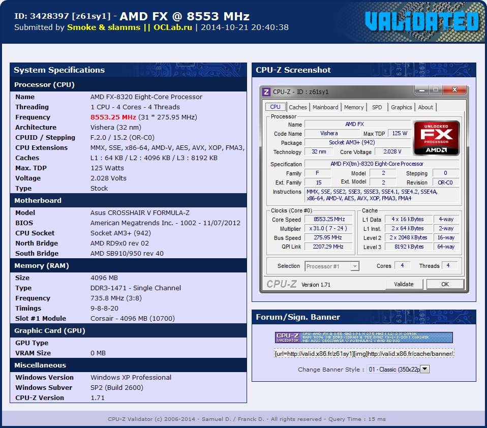 Smoke и Slamms разогнали отборный CPU FX-8320 до 8553 МГц / Новости /  Overclockers.ua