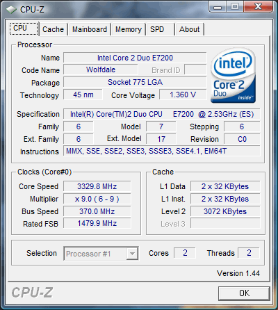 Процессор Intel Core 2 Duo E7200 (разгон)