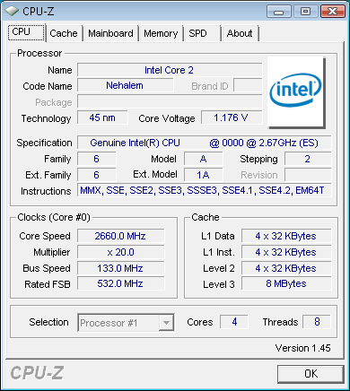 Intel Nehalem LGA1366 CPU-Z