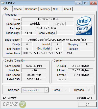 Разгон Core 2 Duo E8600 до 5 ГГц