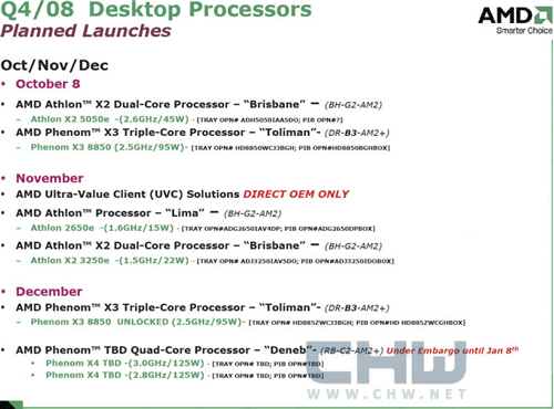 Процессорный роадмап AMD на IV квартал 2008 г.