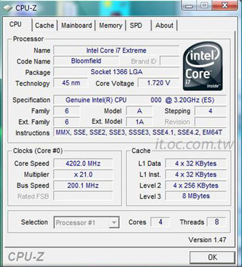 Core i7 XE 965 разгон 4,20 GHz