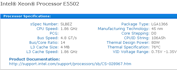 Intel Xeon E5502 спецификации