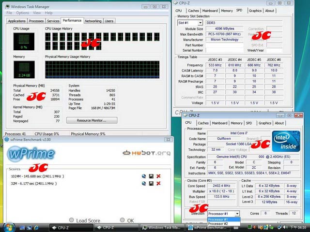 Шестиядерный Core i9 (Gulftown) прошел тесты wPrime 32M и 1024M