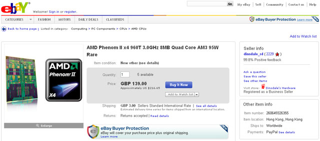 Phenom II X4 960T продается на eBay