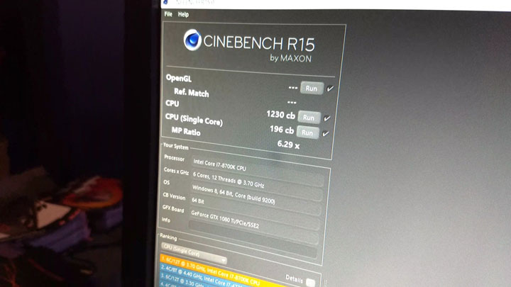 Intel Core i7-8700K в Cinebench R15