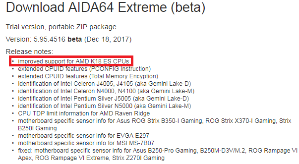 Aida64 AMD K18 ES