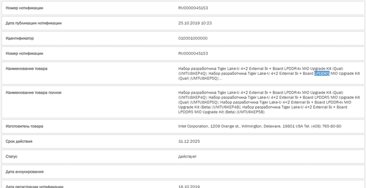 Tiger Lake-U LPDDR5