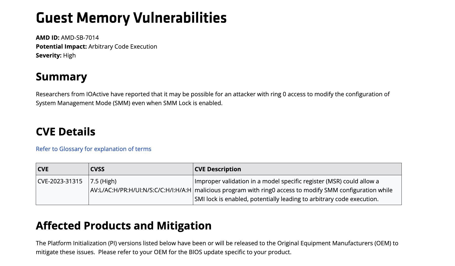 AMD Security bulletin