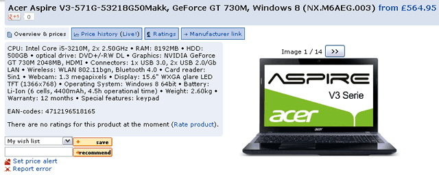 Ноутбук Acer с GeForce GT 730M