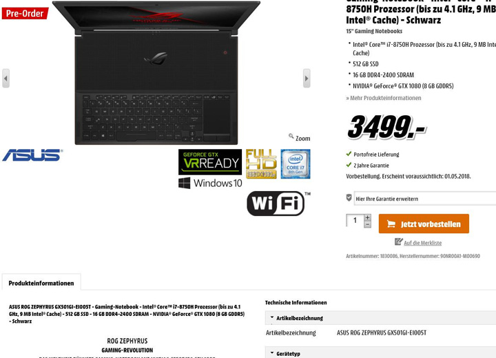 ASUS ROG Zephyrus GX501 for $3600