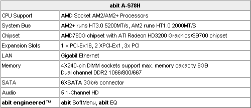 Технические характеристики abit A-S78H