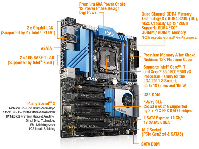 Материнская плата ASRock X99 WS-E/10G