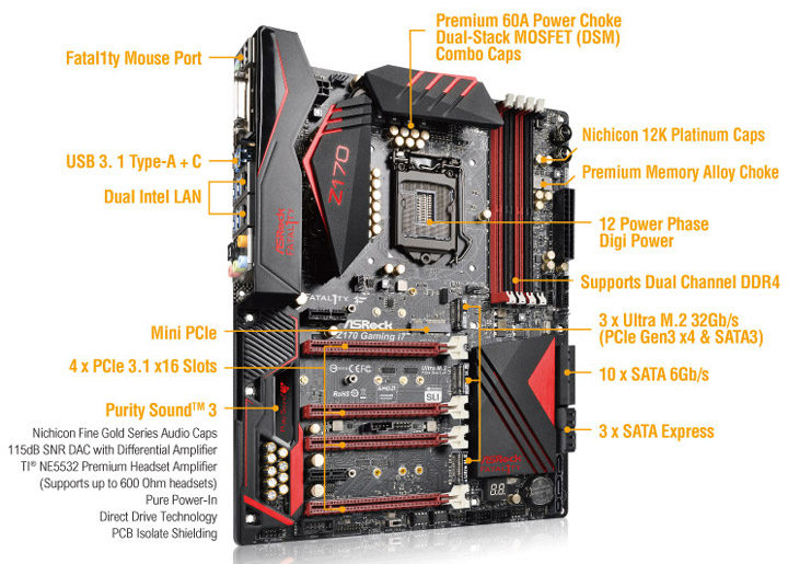 Материнская плата ASRock Fatal1ty Z170 Professional Gaming i7