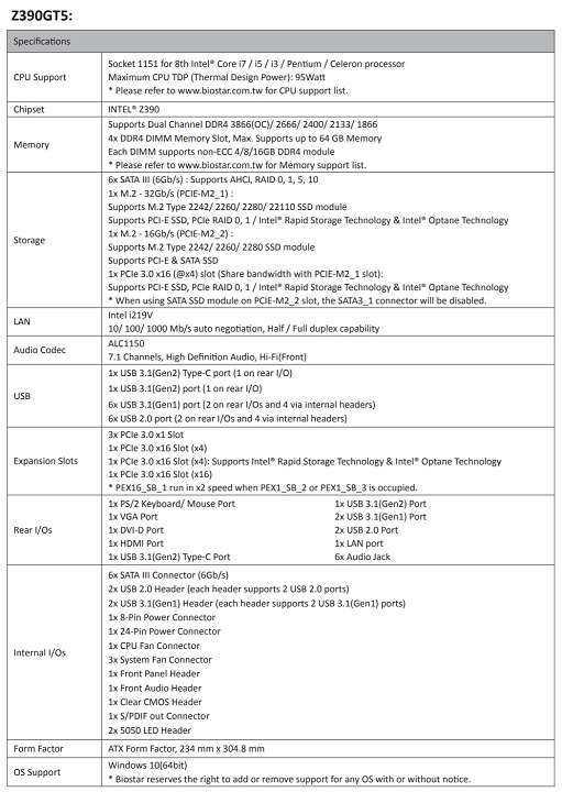 Biostar Intel Z390