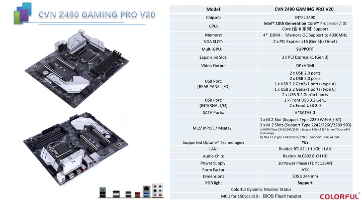 Colorful CVN Z490 Gaming Pro V20