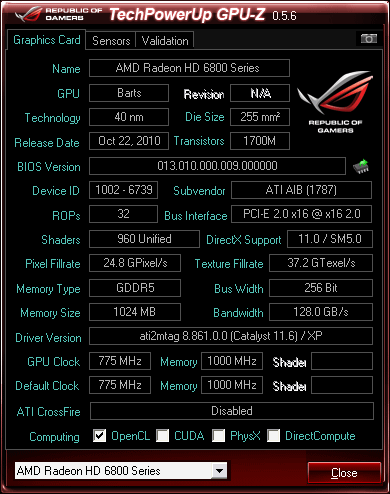 GPU-Z 0.5.6 ROG