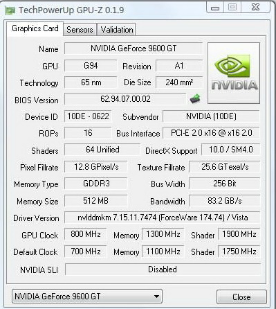 Видеокарта GeForce 9600 GT GDDR3