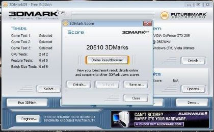 GeForce GTX 285 3DMark 06 bench