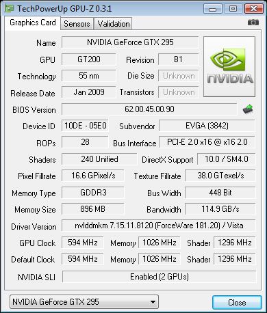 EVGA GeForce GTX 295+ GPU-Z