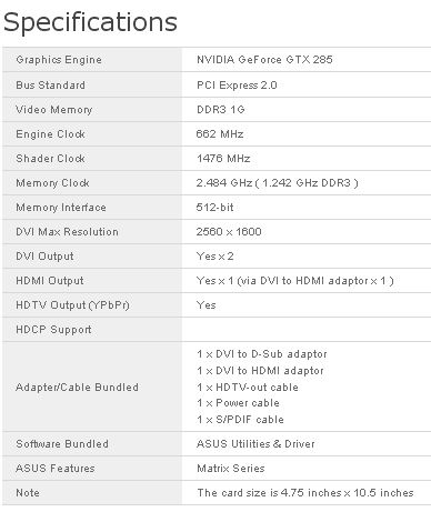 видеокарта ASUS ROG Matrix GTX 285