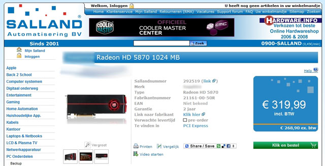 Sapphire Radeon HD 5870 1GB продается в Европе