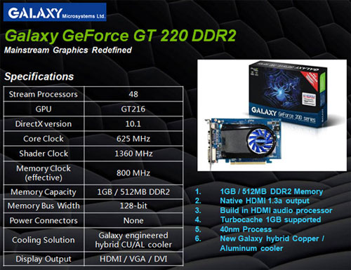 видеокарта Galaxy GeForce GT 220