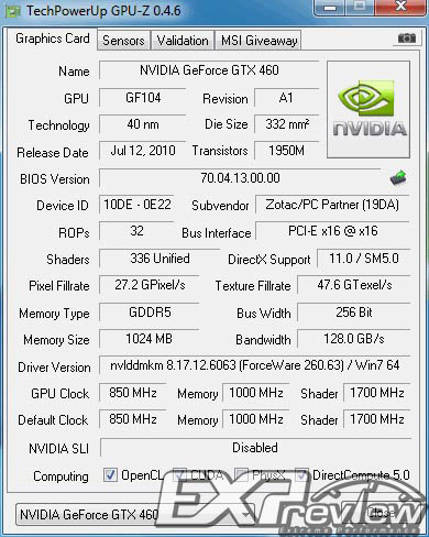 видеокарта Zotac GeForce GTX 460 Extreme - характеристики
